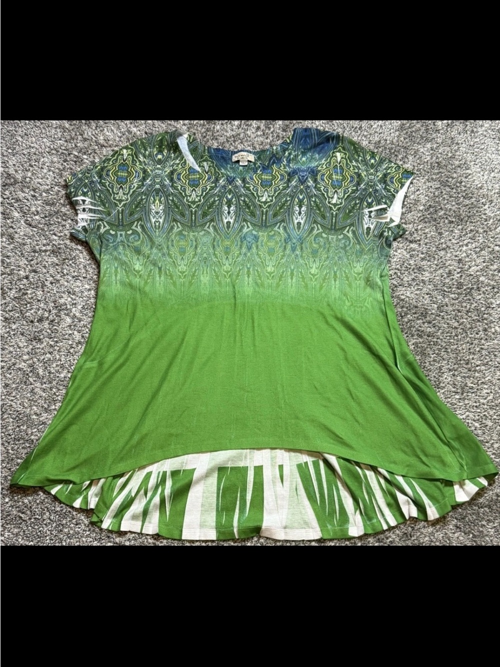 ONE WORLD Green Ombre Printed Short Sleeve Tunic